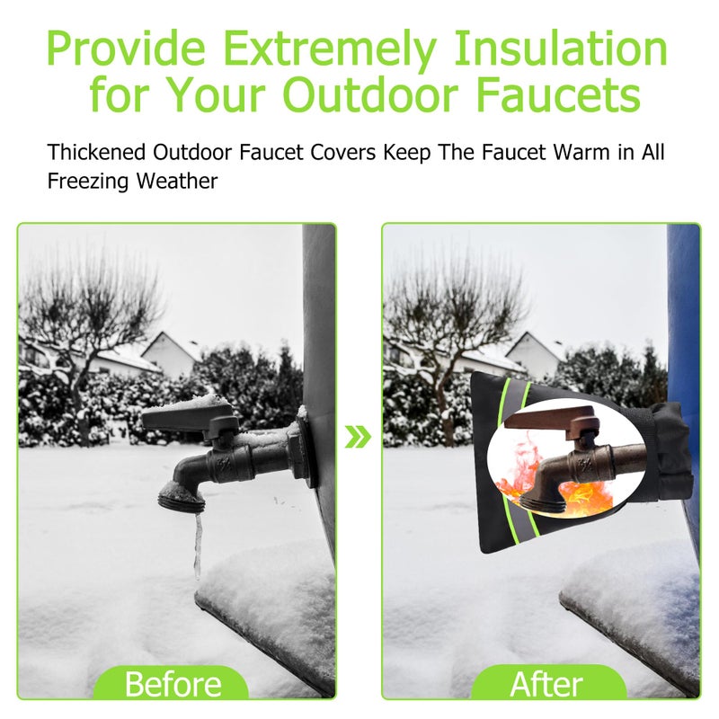 TRIOSEA Outdoor Faucet Cover, Thicken Outdoor Faucet Covers for Winter Freeze Protection 5.9 "" W x 7.1 "" H Green Reflective Strip, Outside Faucet Socks Reusable Waterproof Insulated Wrap Spigot Cover, 2 Pack - Image 2